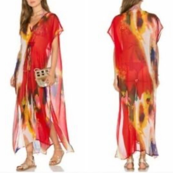 Michael Stars Water Color Maxi Sheer Swim Cover-Up OSFM - Picture 1 of 9